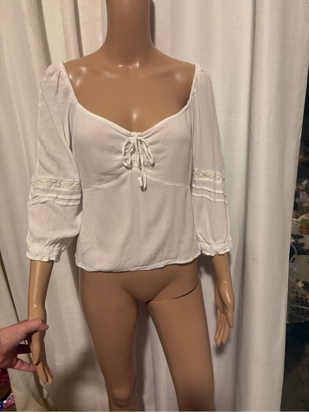 Derek heart White-Trim Peasant Top - boho Junior Off-Shoulder Blouse tassles xl - Picture 6 of 14